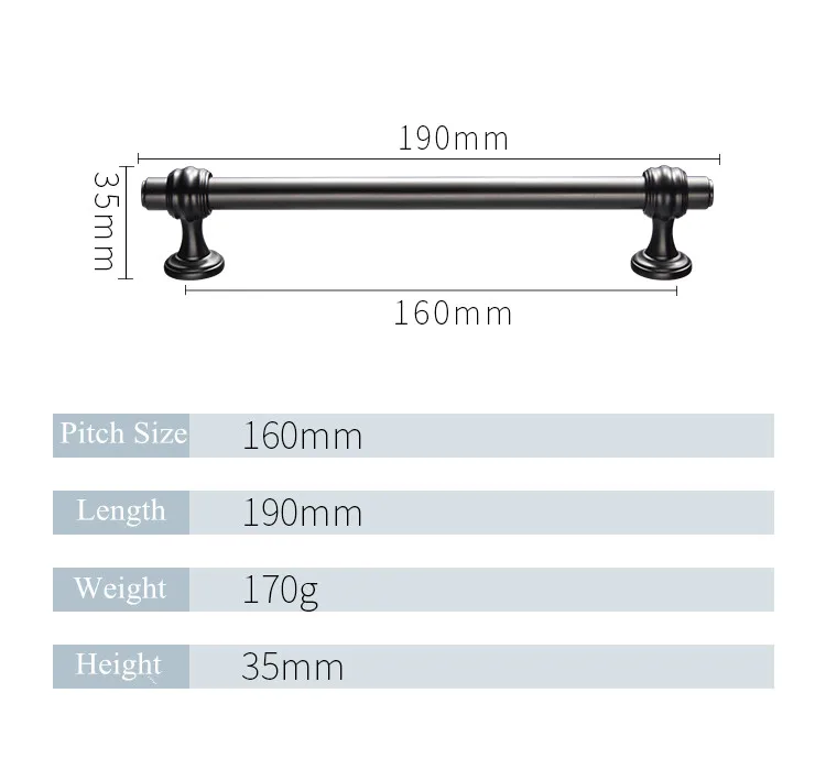 Американский PVD цинковый сплав ручки ящика комода ручки кухонный шкаф ручки - Цвет: Black-160mm