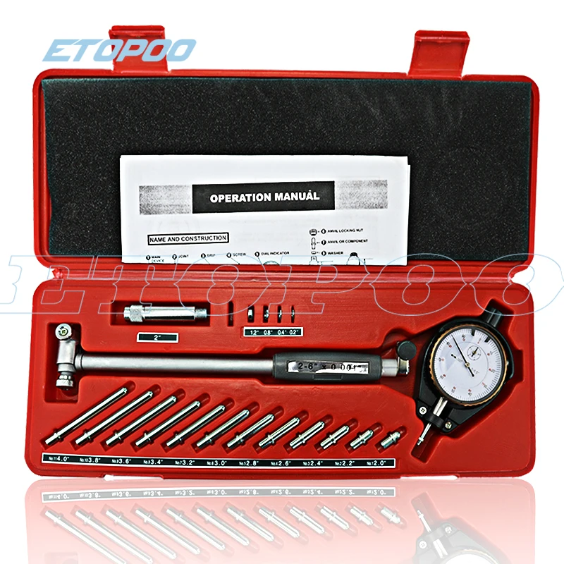 Dial Indicator Bore Gage 0.001" Gauge 2-6" 1.4-6 INCH Deep Engine Hole Cylinder Measurement Gage Cylinder 50-160mm 0.01mm gauge
