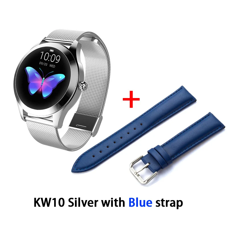 silver ad blue strap KW10 band IP68 Водонепроницаемые Смарт-часы для женщин Прекрасный браслет монитор сердечного ритма мониторинг сна Smartwatch подключение IOS Android - Цвет: silver ad blue strap