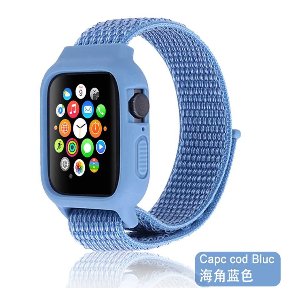 Cape Cod Blue Чехол+ ремешок для часов apple watch band iwatch 5 4 3 pulseira correa apple watch 42 мм 44 мм 38 мм 40 мм нейлоновый браслет+ силиконовый чехол - Цвет ремешка: Cape Cod Blue