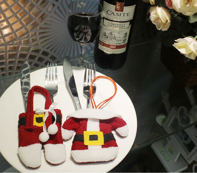Рождественский Настольный Декор Рождественский нож и вилка набор Рождественский набор для столовых приборов Рождественская маленькая одежда сумка для посуды