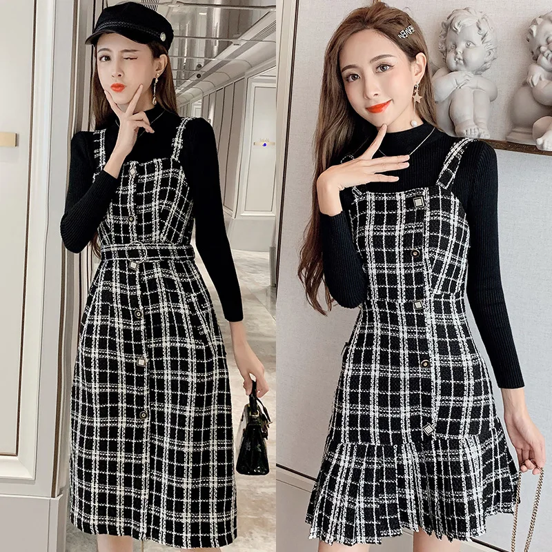 

WOMEN'S Suit 2019 Autumn And Winter New Style Best Friend Graceful Plaid French Dress Two-Piece Set