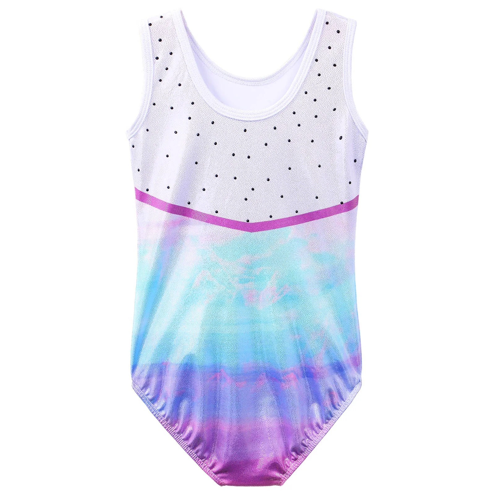 BAOHULU Girls Gymnastics Leotard Teens Gradient Color Ballet Dance Wear Sleeveless Sequin Bodysuit Practice Outfit Jumpsuit children dance leotards gymnastics dancewear sets
