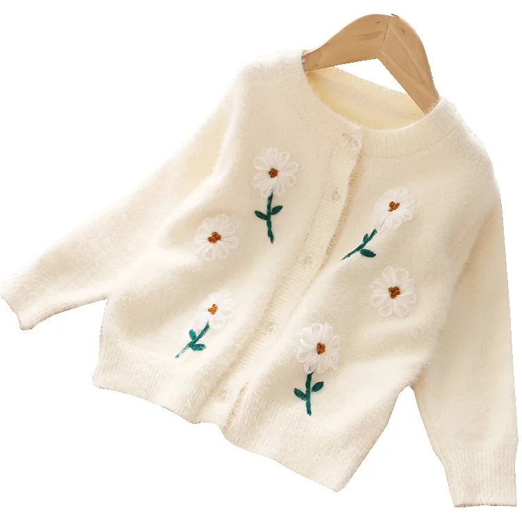 Бархатный свитер с вышитыми цветами для маленьких девочек; вязаная одежда; верхняя одежда из хлопка; детские шерстяные свитера с вишнями; пуловер для девочек