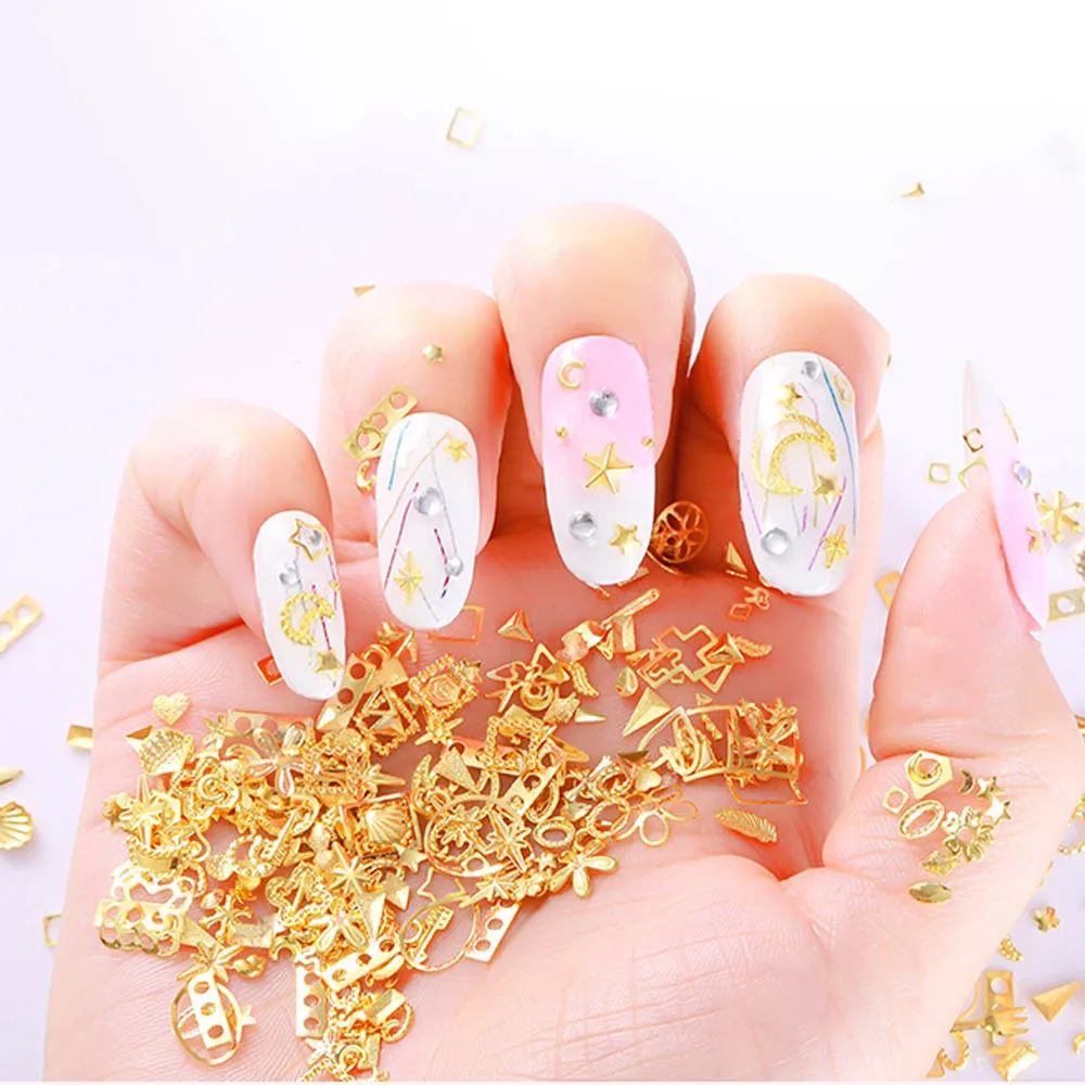 12 ячеек/колесо 3D Золотые украшения для ногтей металлические заклепки для ногтей украшения для ногтей DIY украшения для ногтей аксессуары для ногтей