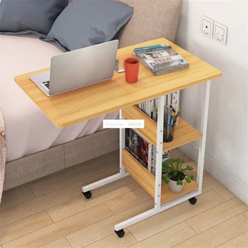 

Pressboard Steel Frame Side Table Simple Lazy Movable Notebook Computer Table Small 2-Layer Mobile Laptop Desk With Pulley