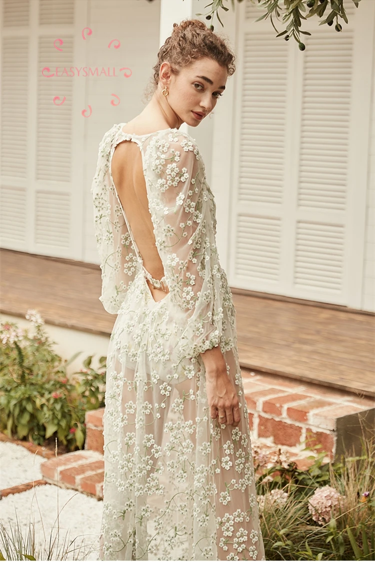 EASYSMALL For love lemons женское платье с вышитым цветком и сеткой, вечерние платья высокого класса, уличная одежда с высокой талией, платья без рукавов