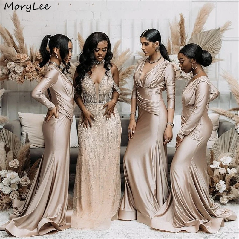 gold bridesmaid dresses with sleeves
