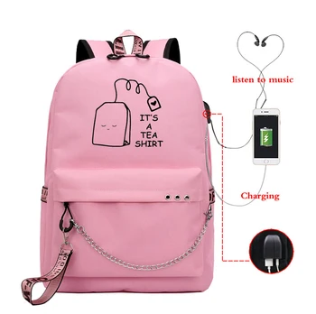 

2020 Canvas Female Book Bag Backpack Pink USB Charging Shoolbag School Bag Travel Backbag Fashion Women Teenage Teenagers Girls