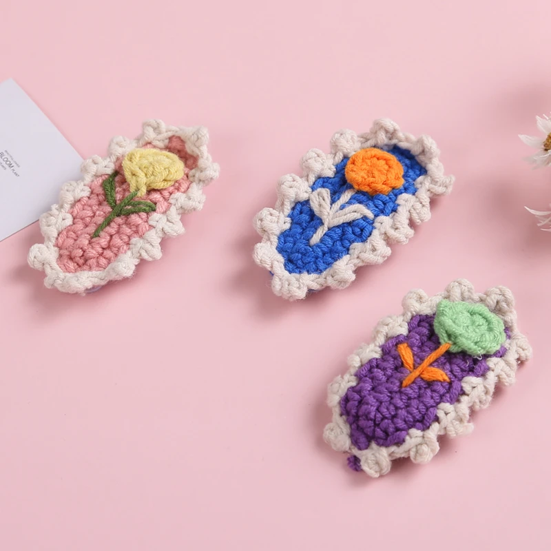 

2Pcs/Set Baby Hair Clips Crochet Knitted Girls Flower Hairpins Kids Handmade Barrette Toddler Haar Accessories Mollette Capelli