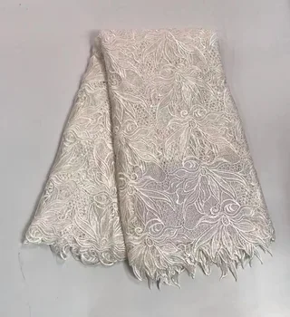 

african lace fabrics 5yard snow white guipure lace fabric 2019 high quality african cord lace fabric for wedding dresses R1685