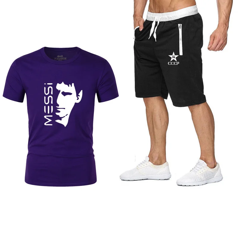 purple Летний Повседневный Спортивный костюм футболки с короткими рукавами han edition Красивая мужская одежда модная спортивная одежда с круглым вырезом и принтом - Цвет: purple