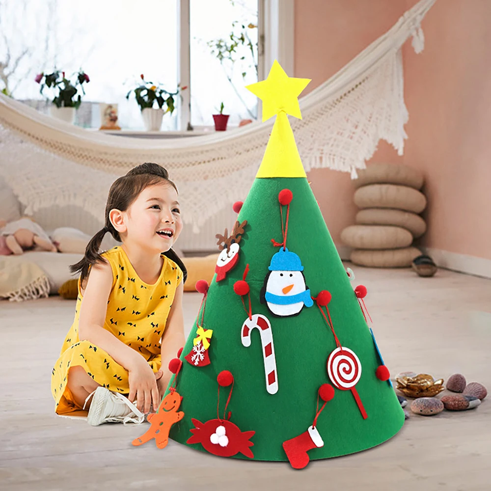 

OurWarm 3D DIY Kids Felt Christmas Tree with Ornaments Kids Parents Gifts Merry Christmas New Year Party Decoration wholesale