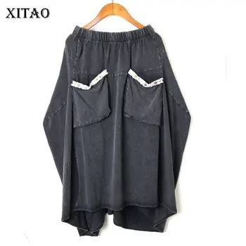 

XITAO Irregular Black Skirt Fashion New Women Pocket 2020 Spring Summer Pleated Elastic Waist Minority Style Skirt XJ4077