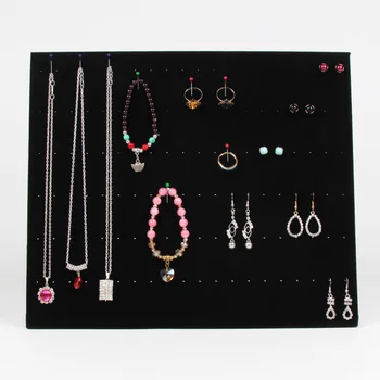 

120 Hole Earrings Large Black Jewelry Velvet Version Cloth Shelf Wall Display Necklace Storage Rack Props 29*33cm