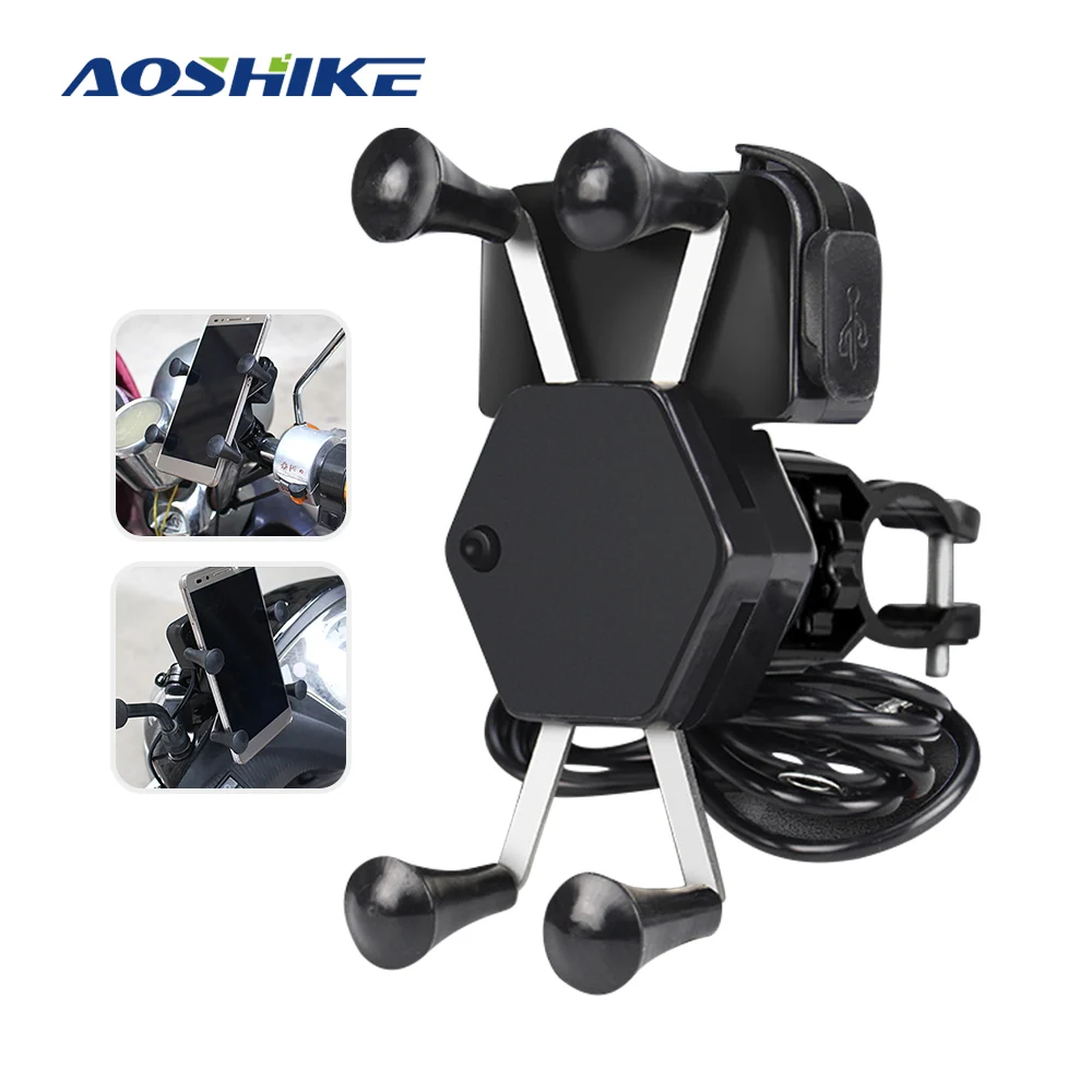 AOSHIKE 12V 24V мотоциклов мобильного телефона держатель для велосипеда с USB Зарядное устройство Тип розетки мобильного телефона кронштейн для samsung Galaxy