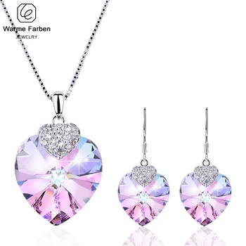 

Embellished with Crystal From Swarovski Amethyst Jewelry Set Heart Crystal Pendant Necklaces Drop Earring Set Birthday Gift