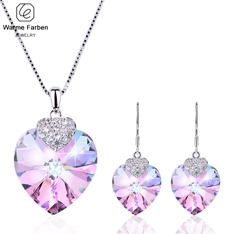 Miglior Warme Farben Cristalli Da Swarovski Ametista Insieme Dei Monili Reale di Cristallo Del Cuore Collane con pendente Orecchini a pendaglio Set Regalo Di Compleanno