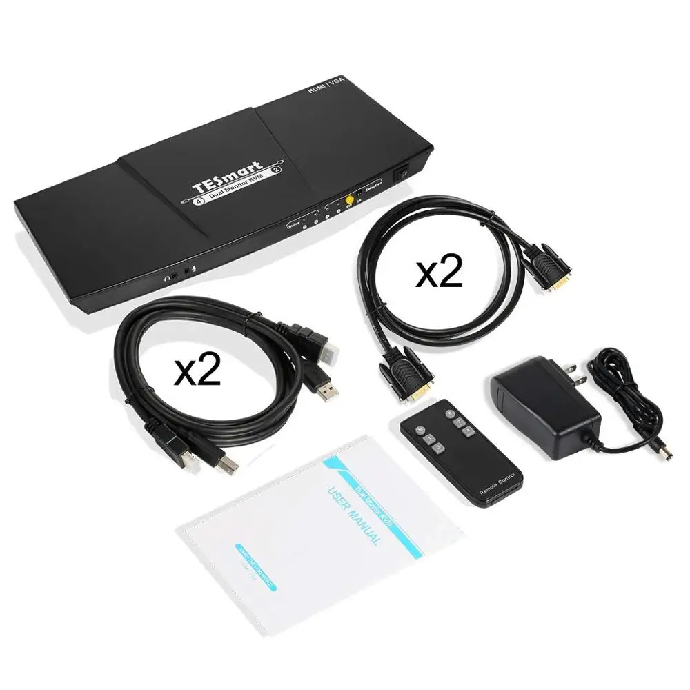 4K HDMI Dual Monitor KVM Switch 4 Port Input 2 HDMI 2VGA 2 Port Output HDMI 5