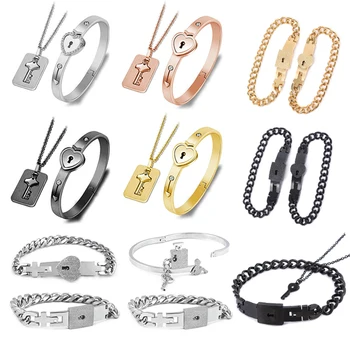 

Stainless Steel Fashion Love Heart Lock Necklaces Not Fade Punk Jewelry For Couple Lover's Memorial Wedding Valentine's Day Gift