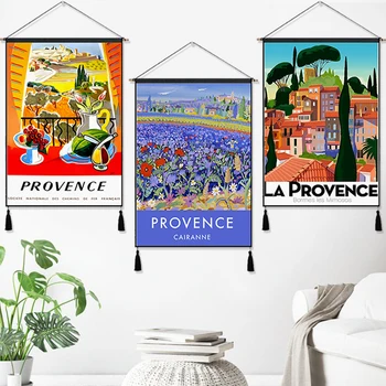 

Lavender Flower Provence France Vintage Travel Hanging Cloth Cotton Line Painting Poster Home Decor Wall Hanging Tapestry Gift
