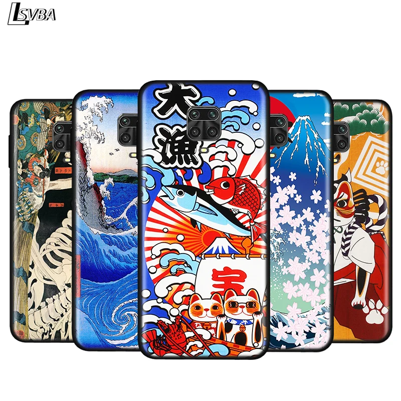 

Silicone Cover Japanese Wave illustratio For Xiaomi Redmi Note 9 9S Max 8T 8 7 6 5 Pro 5A 4X 4 Bright Black Phone Case