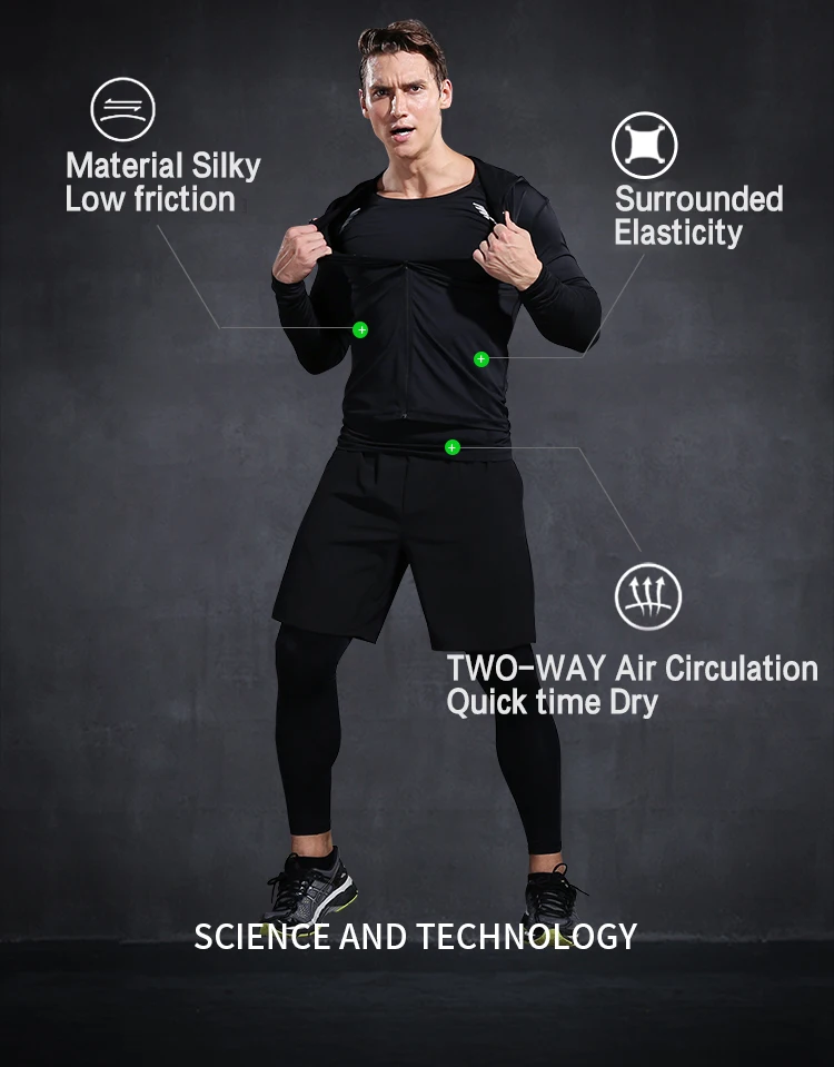 Новая однотонная мужская одежда для спортзала компрессионная футболка спортивные шорты леггинсы Толстовка термобелье xxxxl комбинация