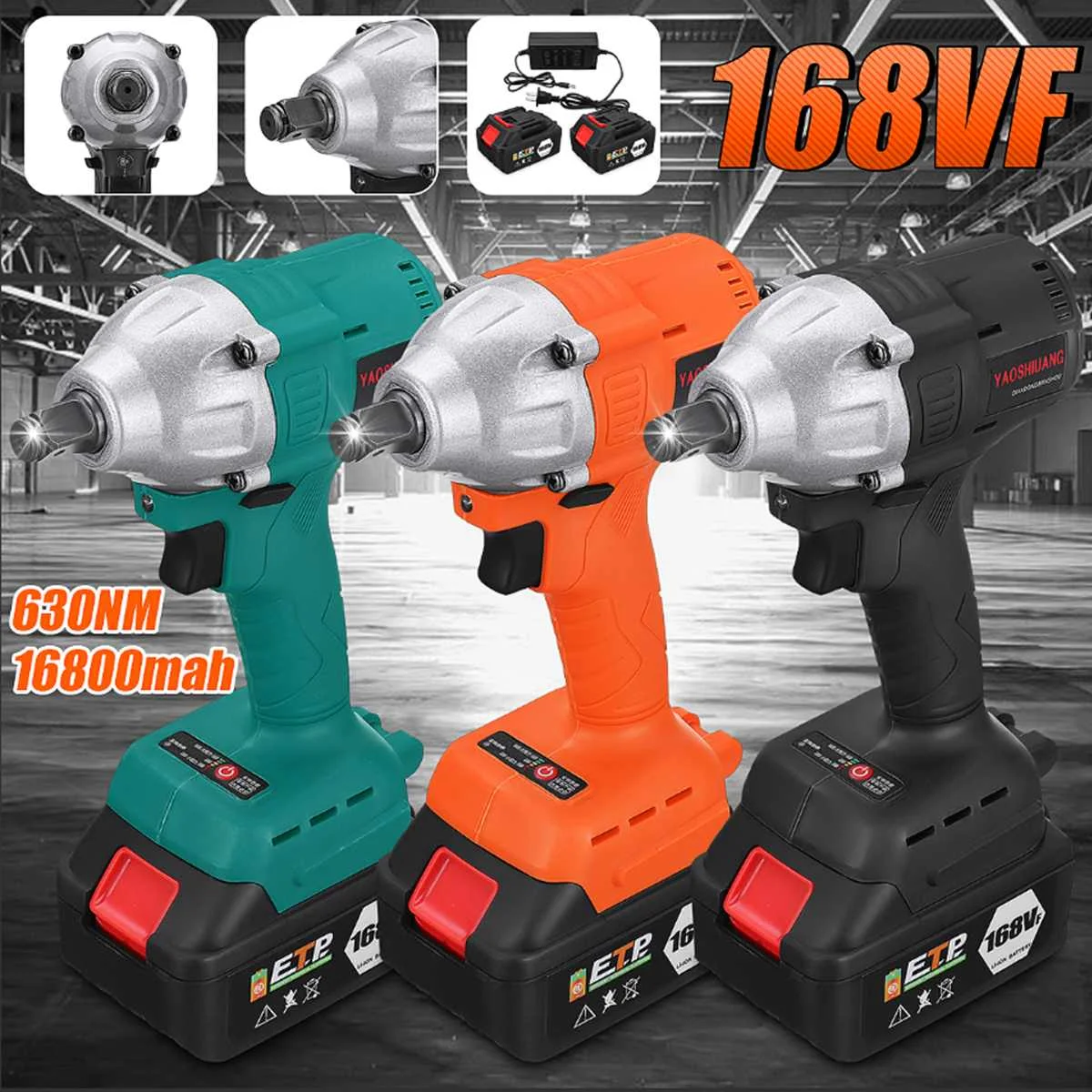168VF 630NM 16800mAh 1/2'' Brushless Cordless Electric Impact Wrench Battery