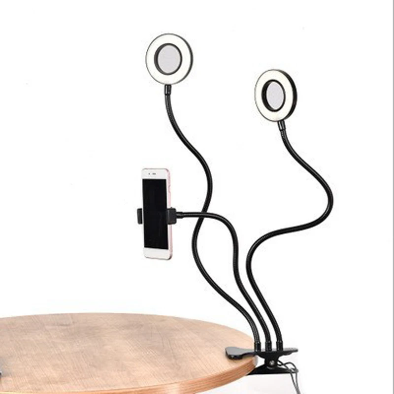 Universal Self-Timer Ring Light with Flexible Mobile Phone Holder Lazy Bracket Lamp LED Light for Live Office Kitchen Color : Black