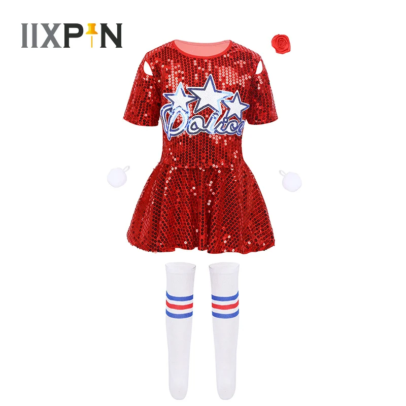 Детский костюм с блестками для девочек джазовых танцев короткий топ короткими