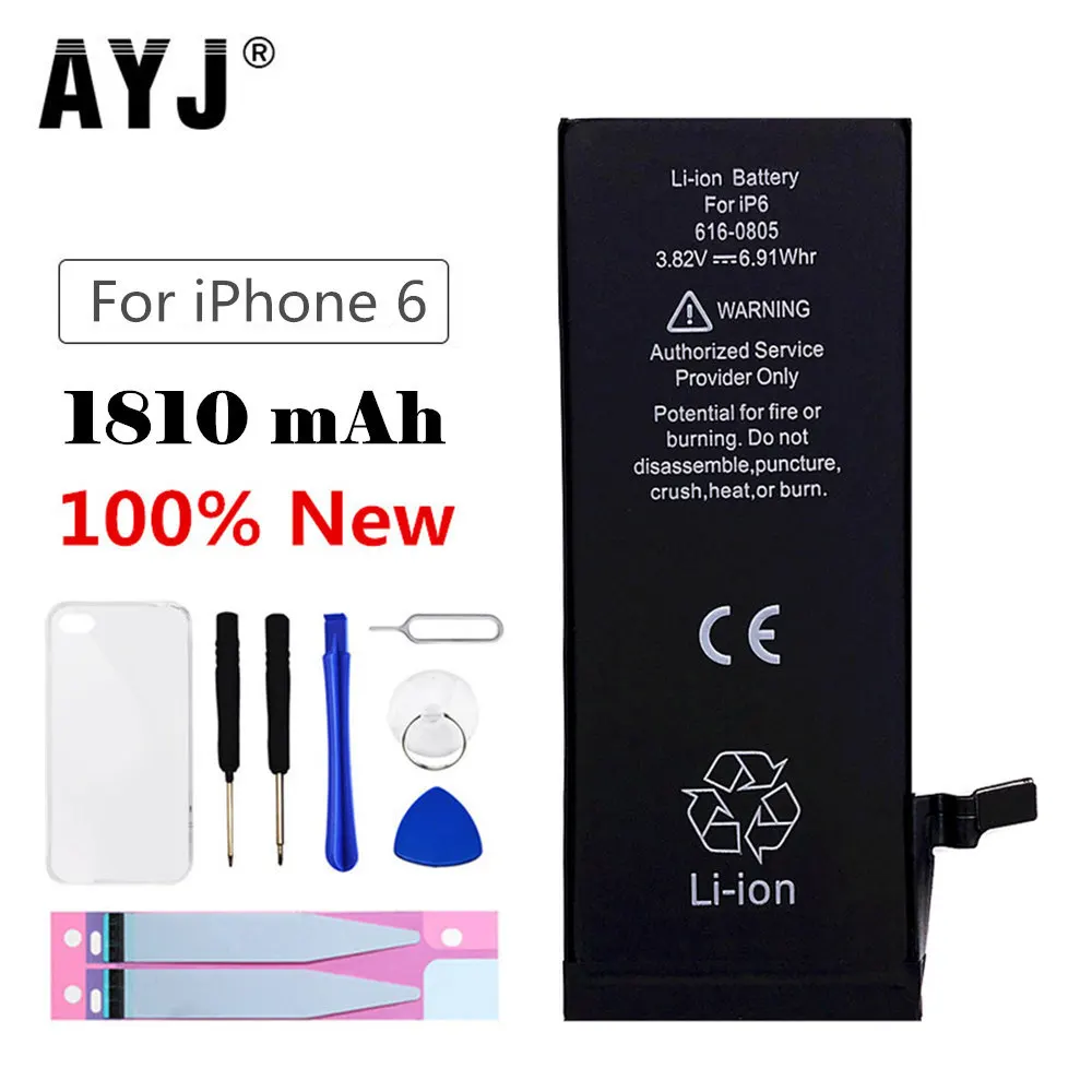 AYJ AAAAA 100% Новый аккумулятор для iPhone 6 4 7 'замена полной емкости 1810 мАч бесплатный
