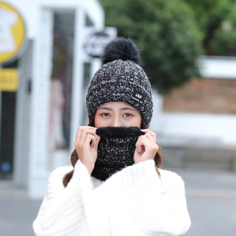 Теплая зимняя вязаная шапка Skullies Beanies, женская брендовая Высококачественная зимняя женская Шерстяная Лыжная шапка с меховым помпоном, шапки с помпонами, вязаный шарф