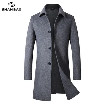 

SHANBAO brand top luxury high quality hand-stitched double-sided long wool coat 2019 autumn and winter new men's lapel slim coat