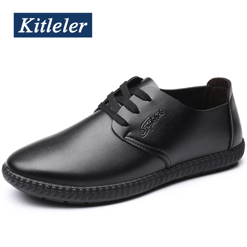 

2019 leather shoes men fashion casual shoes ligheweight lace-up Footwear KITLELER non-slip Leather Moccasins chaussure homme