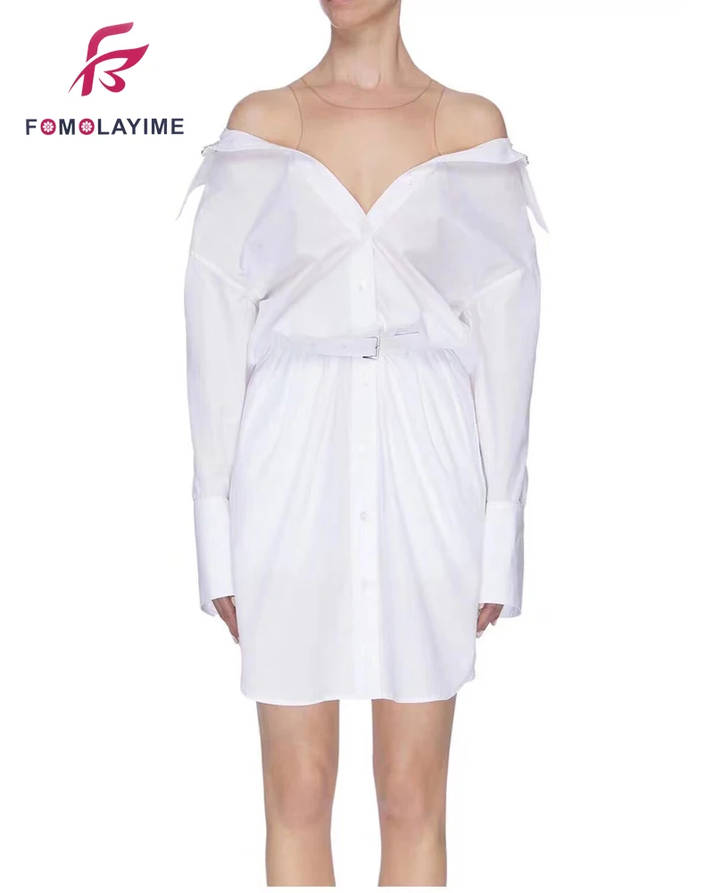 

2020 Women Dresses Net Yarn Splicing False Two Commission Decoration Shirt Dress Waist Sexy Luxury Dress