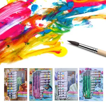 

12ml 12 Colors Professional Acrylic Paints Brush Palette Set Hand Painted Drawing Painting Pigment Artist DIY