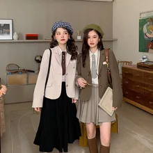 Outono 2021 novo museu britânico terno casaco feminino primavera e outono vestido pequeno cáqui curto terno