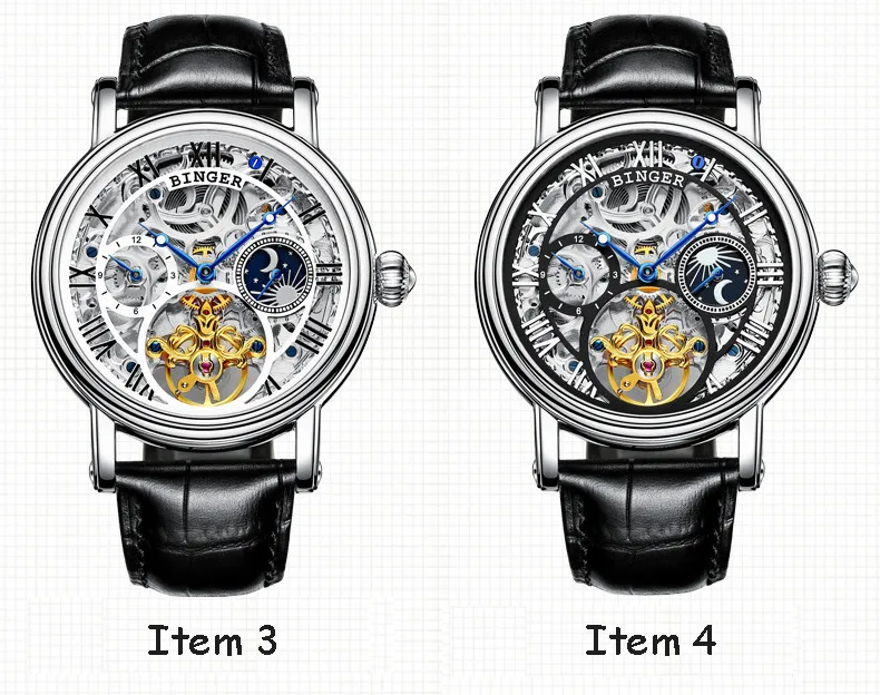 Швейцария БИНГЕР часы для мужчин люксовый бренд Tourbillon Relogio Masculino водостойкие Скелет механические часы B-1171-3