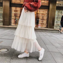 Женская длинная юбка-пачка с завышенной талией, длинная Плиссированная юбка, сетчатая юбка макси