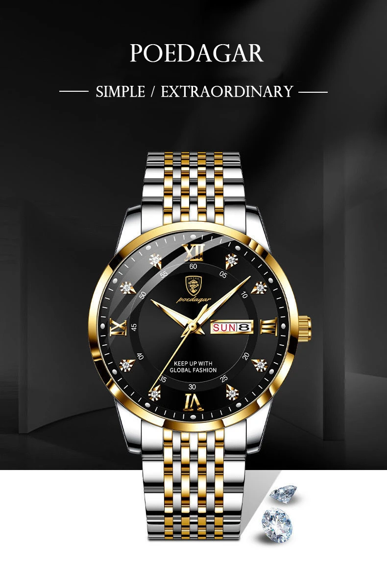 2021 New Casual Sport Chronograph Men's Watches Stainless Steel Band Wristwatch Big Dial Quartz Clock with Luminous Pointers