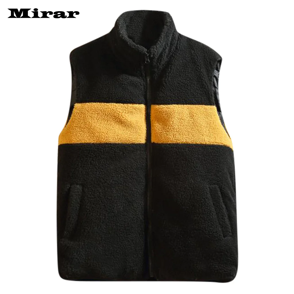 Men's Autumn Winter Fashion Stripe Splicing Keep Warm Waistcoat Vest Top Coat