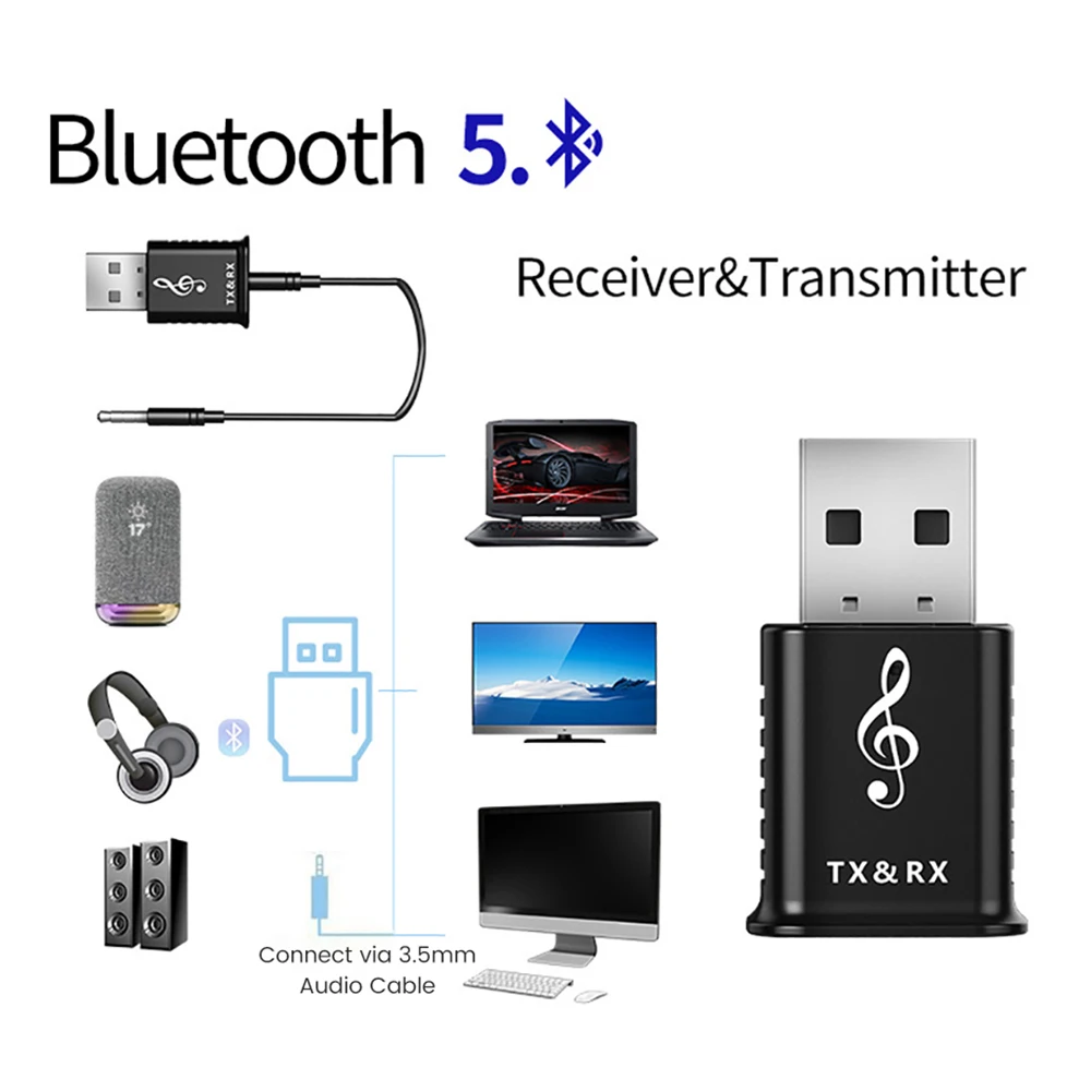 AOSHIKE 2 в 1 USB Bluetooth передатчик приемник 5,0 Компьютер ТВ динамик автомобильный беспроводной Bluetooth адаптер