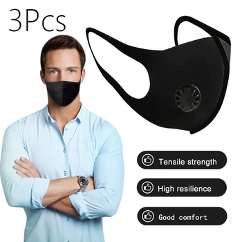 

3PCS Anti Dust Sponge Elastic Dust Mask with Valve Windproof Activated Carbon Filter Mouth-muffle Bacteria Face Masks Mouth Care