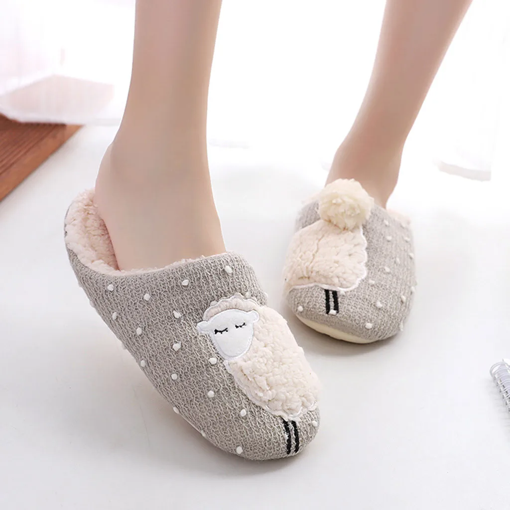 

Woman Slippers Shoes Ladies Buty Damskie Winter Fashion Cartoon Sheep Non-slip Plush Home Cotton Shoes Chaussures Femme#N25