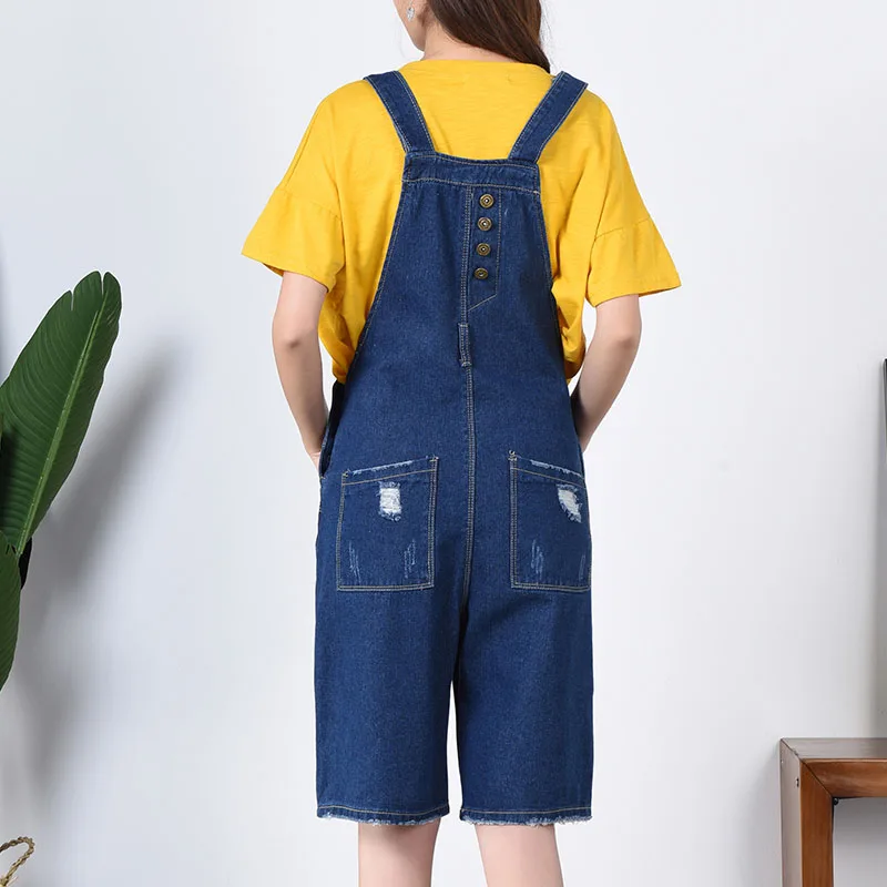 2018 новый летний темно синий короткий комбинезон с манжетами размера плюс
