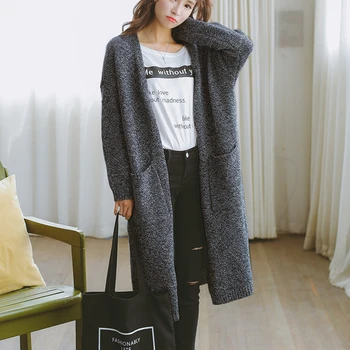 

Women Cotton Solid Cardigan Long Sleeve Knitted Sweater Women Open Front Casual Sweters Women Loose Coat with Pockets Fashion