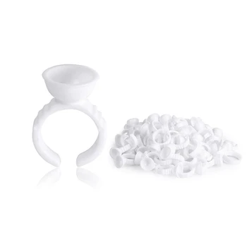 

100 Pcs White Disposable Tattoo Pigment Rings, Nail Art Eyelash Extension Glue Rings Cups Holder