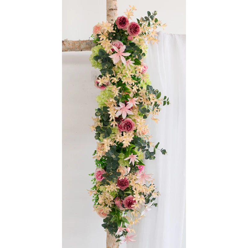 rose champagne Custom 1m wedding backdrop arch decor artificial flower row decor flower arch road lead flower arrangement silk flower wall 1pc - Цвет: rose champagne