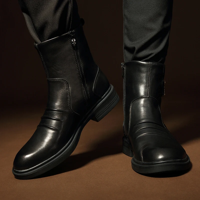 

CRMDEOX New Leather Motorcycle Boots for Men Army Zip Men's Shoes Luxury Designers Unisex High-Top Punk Boots chaussures femme