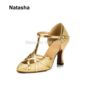 

Natasha Modern Adult Ballroom Shoes Latin Ballroom Dance Gold Silver Heel